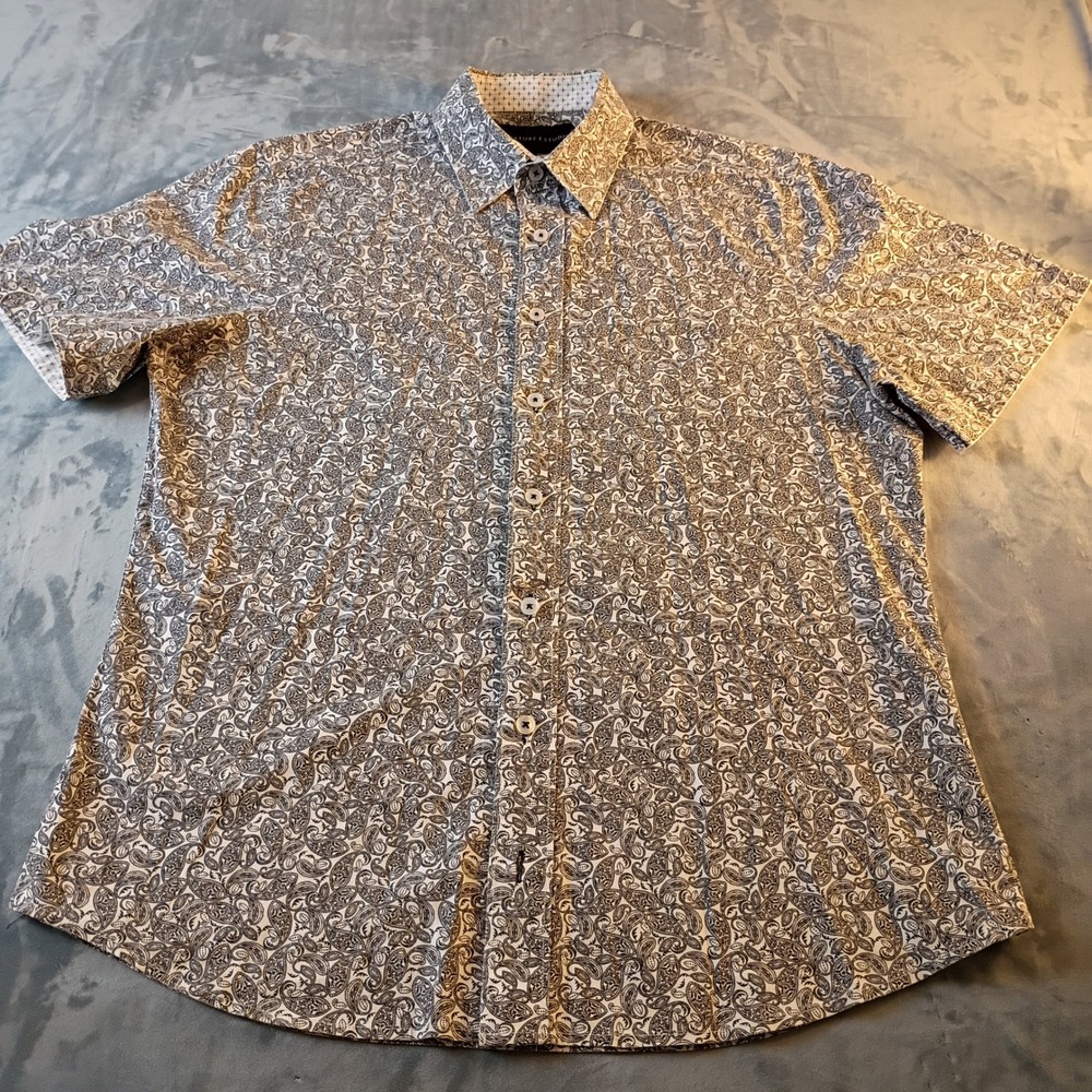 Signature Studio Mens Paisley Button Down Shirt Modern Fit Short Sleeve Black M